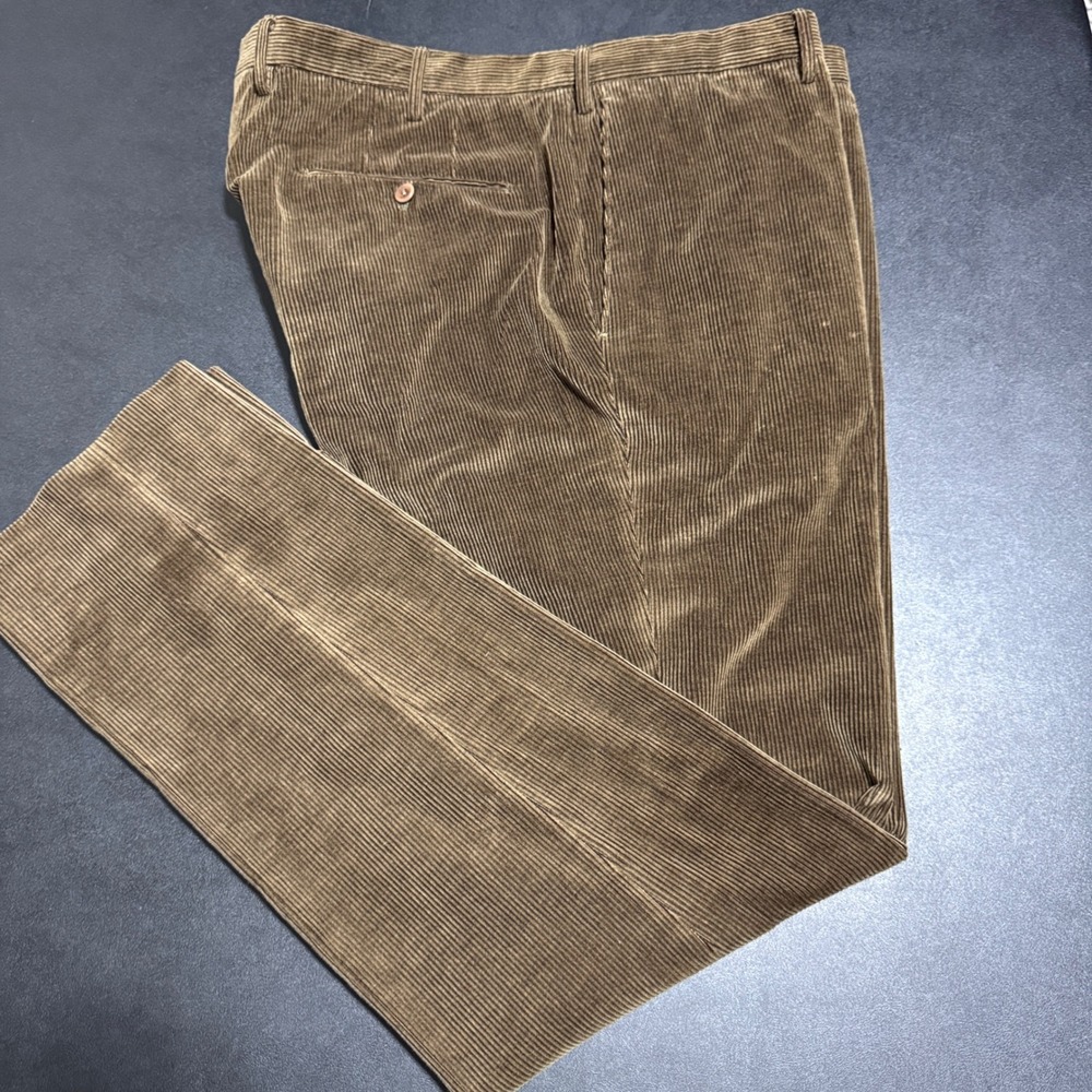 Incotex Trousers Mens 39 Brown Solid Cotton Cashmere Corduroy Classic Fit